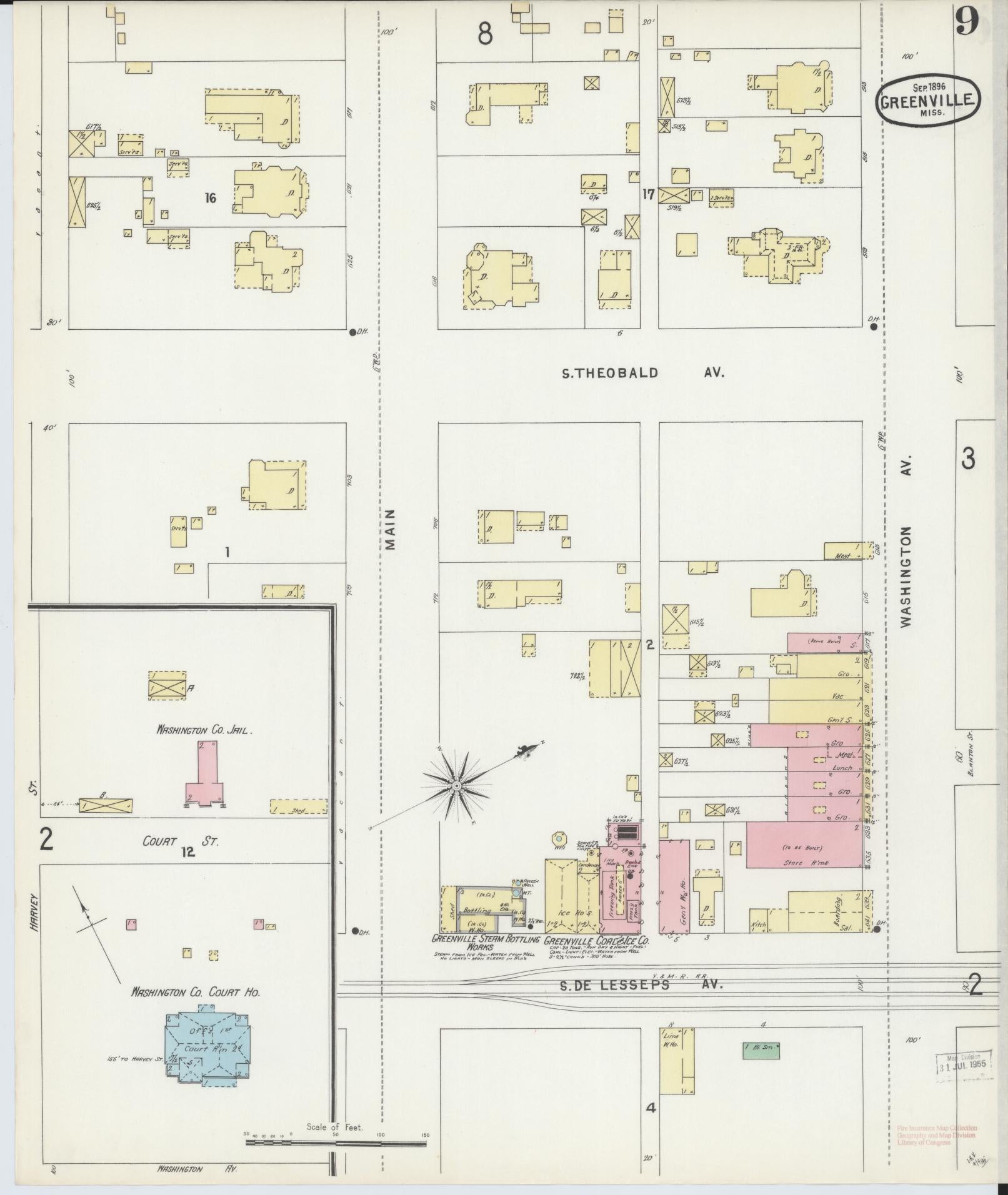 Sanborn Fire Insurance Map from Greenville, Washington County, Mississippi (1896), Sheet #0009 - Complete Map Set gallery image, historic Sanborn map, vintage wall art, Mississippi Mississippi