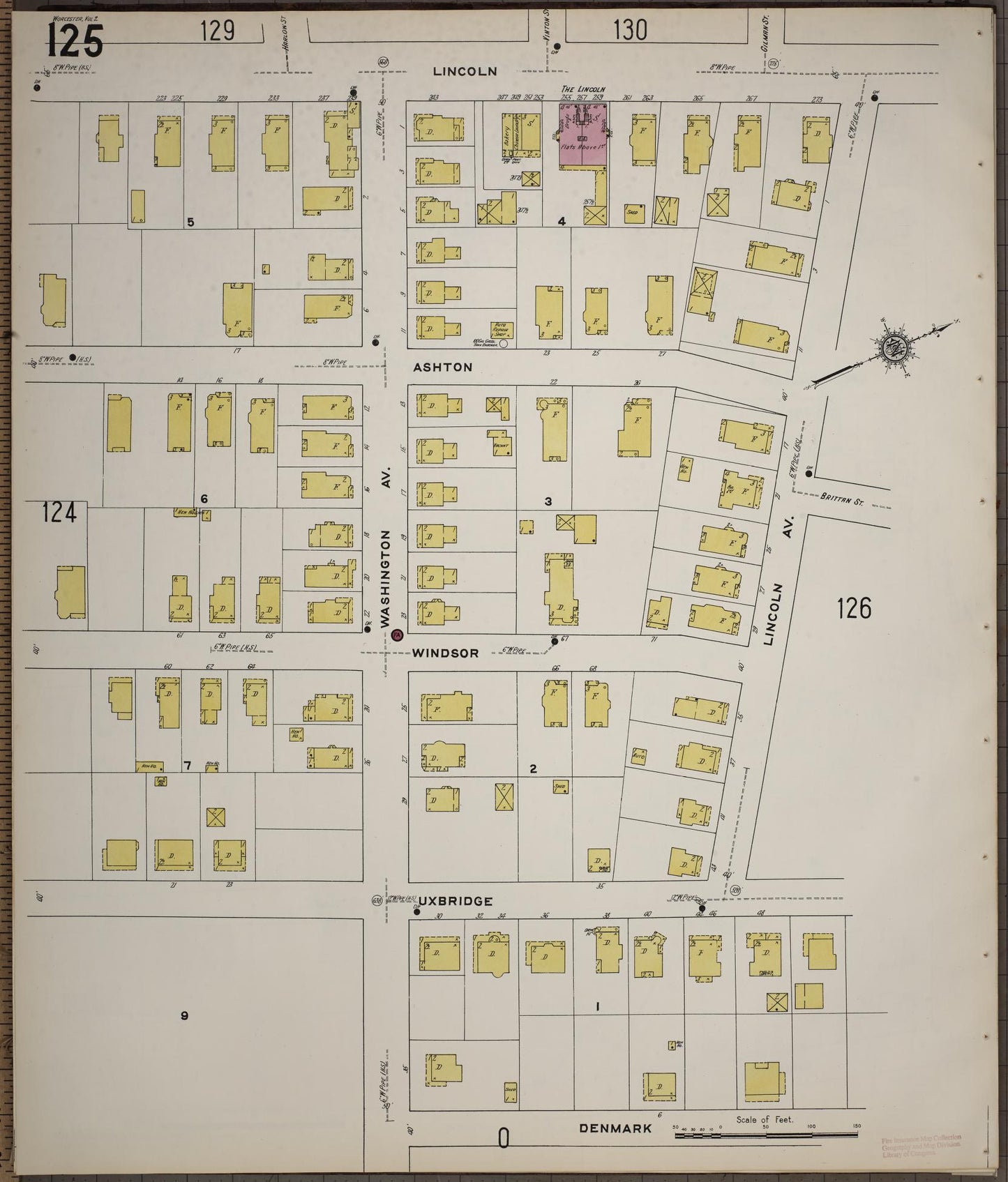 Sanborn Fire Insurance Map from Worcester, Worcester County, Massachusetts (1910), Sheet #0125 - Historic Sanborn Fire Insurance Map Print, vintage old map wall art, antique decor, genealogy gift, Massachusetts Massachusetts map