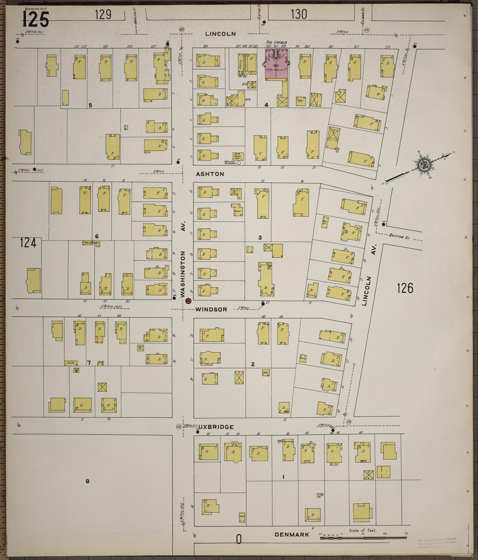 Sanborn Fire Insurance Map from Worcester, Worcester County, Massachusetts (1910), Sheet #0125 - Historic Sanborn Fire Insurance Map Print, vintage old map wall art, antique decor, genealogy gift, Massachusetts Massachusetts map