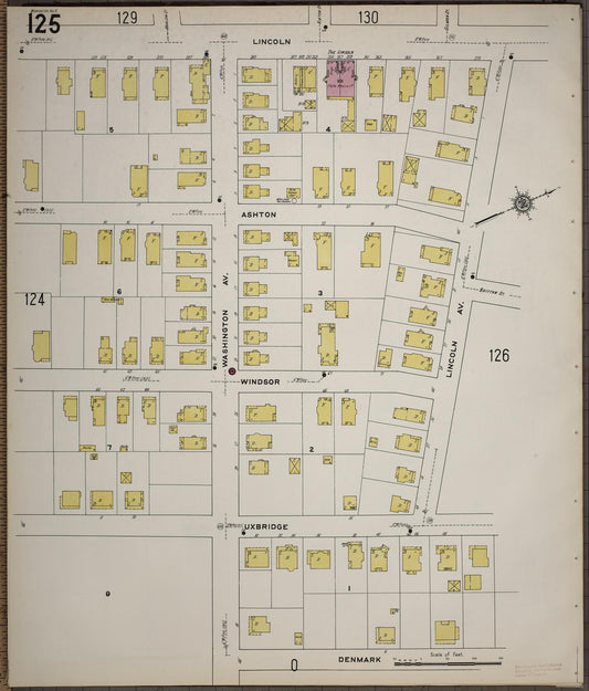 Sanborn Fire Insurance Map from Worcester, Worcester County, Massachusetts (1910), Sheet #0125 - Historic Sanborn Fire Insurance Map Print, vintage old map wall art, antique decor, genealogy gift, Massachusetts Massachusetts map