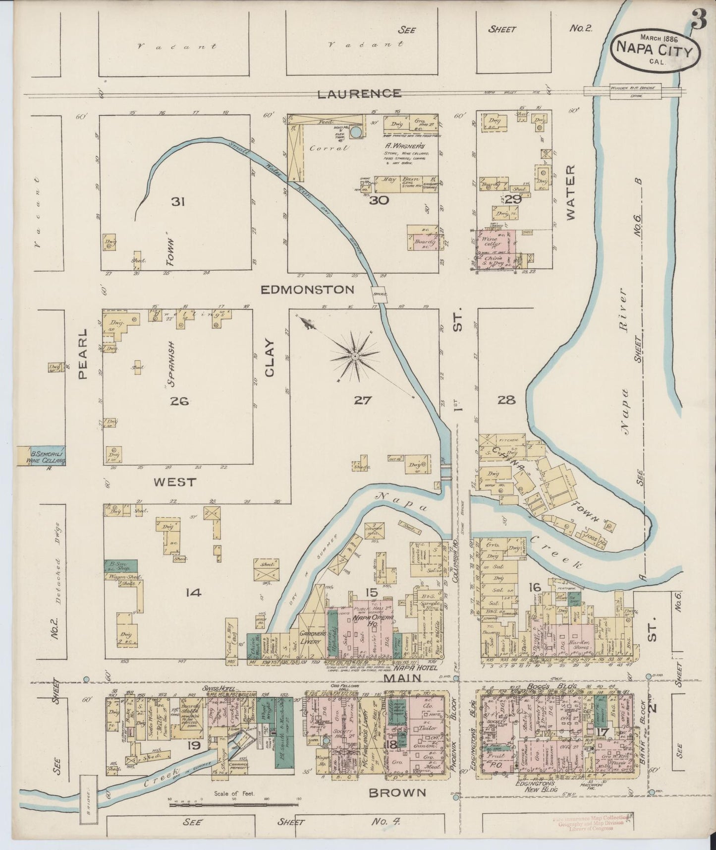 Sanborn Fire Insurance Map from Napa, Napa County, California (1886), Sheet #0003 - Complete Map Set gallery image, historic Sanborn map, vintage wall art, California California