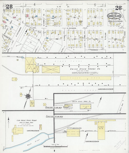 Sanborn Fire Insurance Map from Grand Island, Hall County, Nebraska (1924), Sheet #0028 - Complete Map Set gallery image, historic Sanborn map, vintage wall art, Nebraska Nebraska