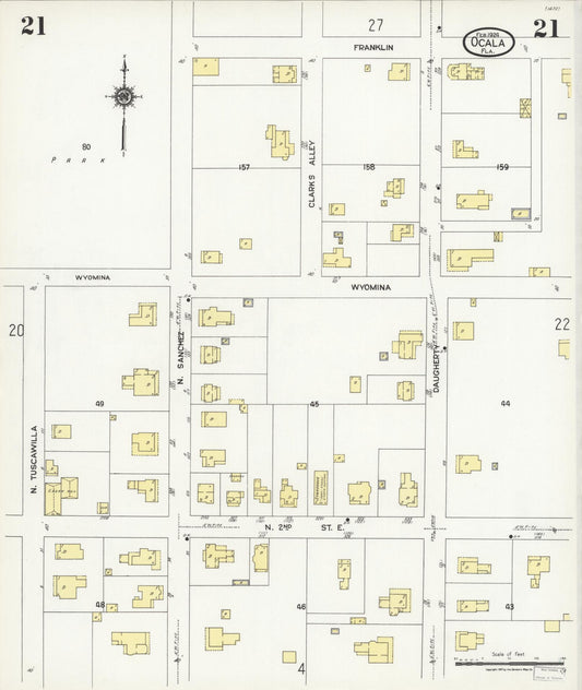 Sanborn Fire Insurance Map from Ocala, Marion County, Florida (1924), Sheet #0021 - Historic Sanborn Fire Insurance Map Print, vintage old map wall art, antique decor, genealogy gift, Florida Florida map