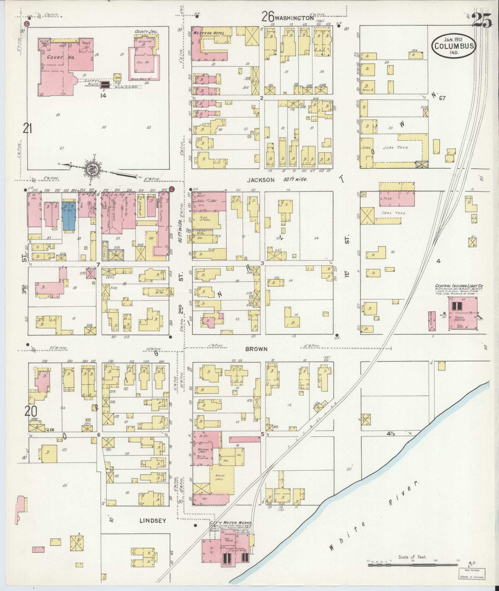 Sanborn Fire Insurance Map from Columbus, Bartholomew County, Indiana (1912), Sheet #0025 - Complete Map Set gallery image, historic Sanborn map, vintage wall art, Indiana Indiana