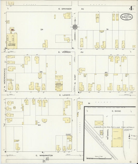 Sanborn Fire Insurance Map from Kinston, Lenoir County, North Carolina (1914), Sheet #0004 - Historic Sanborn Fire Insurance Map Print, vintage old map wall art, antique decor, genealogy gift, North Carolina North Carolina map