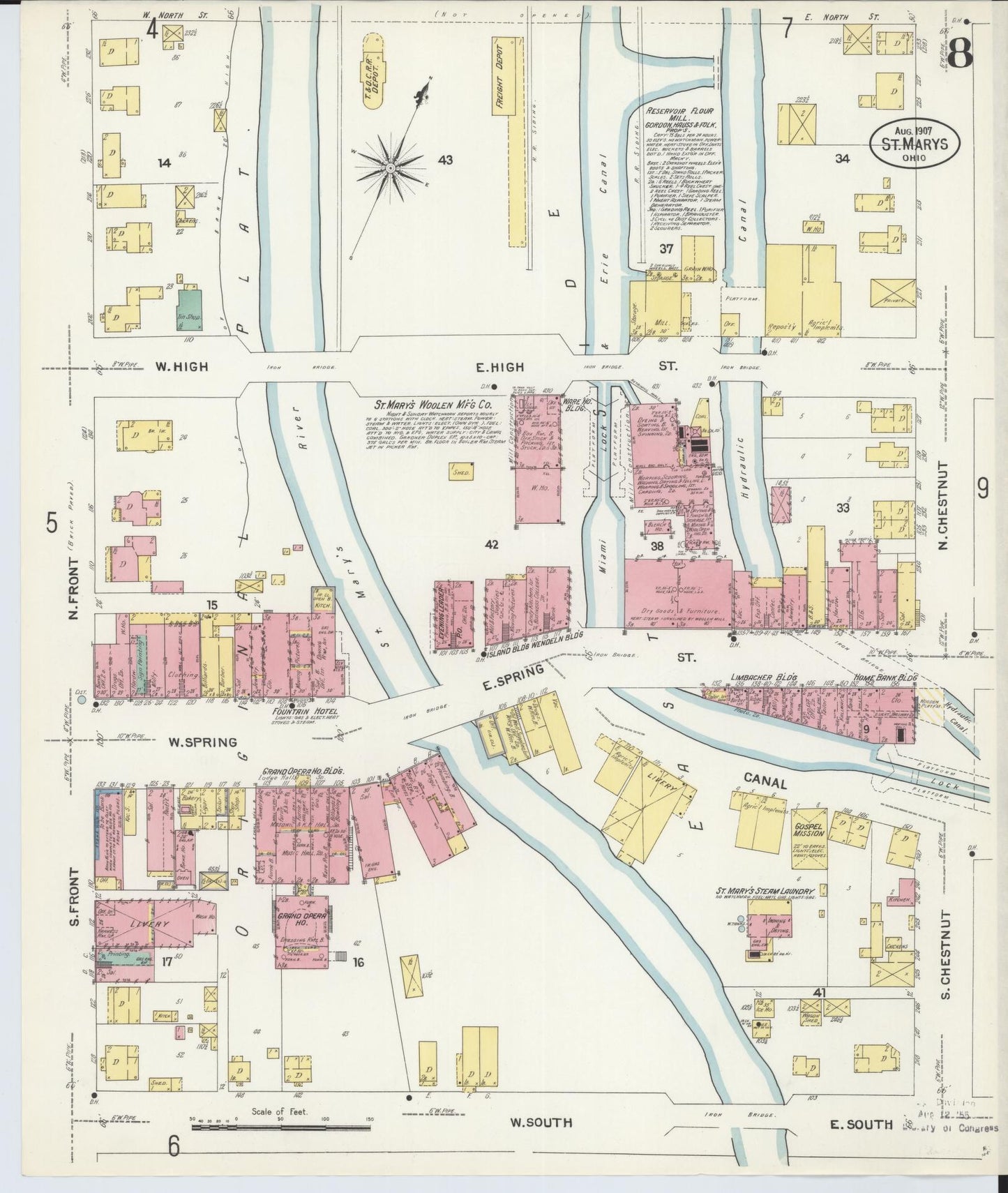 Sanborn Fire Insurance Map from Saint Marys, Auglaize County, Ohio (1907), Sheet #0008 - Complete Map Set gallery image, historic Sanborn map, vintage wall art, Ohio Ohio