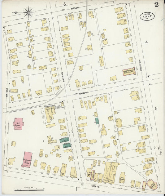 Sanborn Fire Insurance Map from Kane, McKean County, Pennsylvania (1898), Sheet #0002 - Historic Sanborn Fire Insurance Map Print, vintage old map wall art, antique decor, genealogy gift, Pennsylvania Pennsylvania map