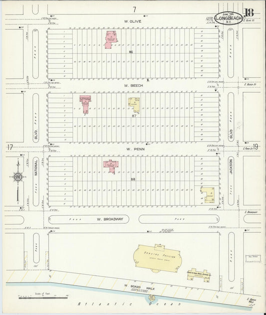 Sanborn Fire Insurance Map from Long Beach, Nassau County, New York (1914), Sheet #0018 - Historic Sanborn Fire Insurance Map Print, vintage old map wall art, antique decor, genealogy gift, New York New York map