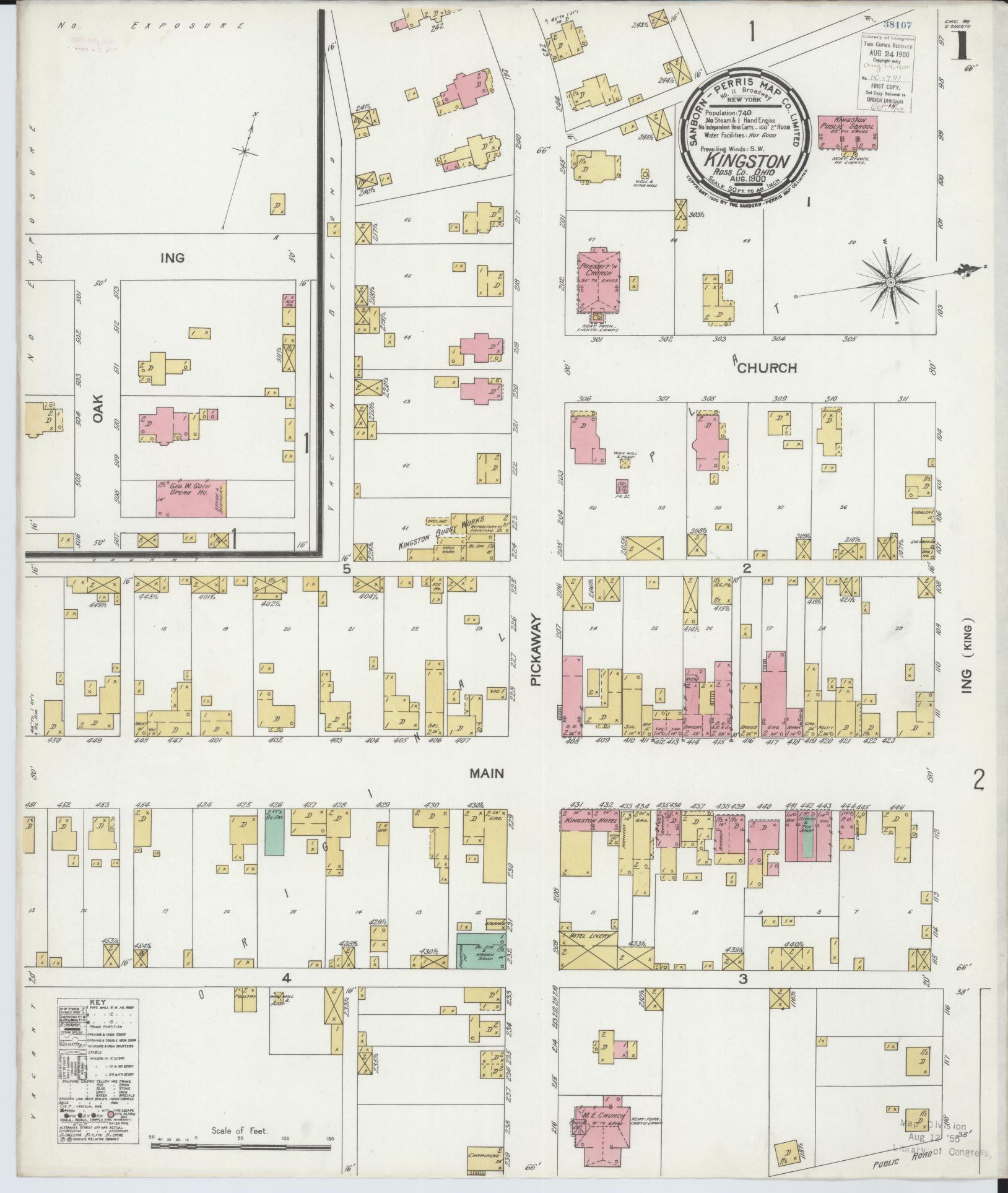 Sanborn Fire Insurance Map from Kingston, Ross County, Ohio (1900), Sheet #0001 - Historic Sanborn Fire Insurance Map Print, vintage old map wall art, antique decor, genealogy gift, Ohio Ohio map