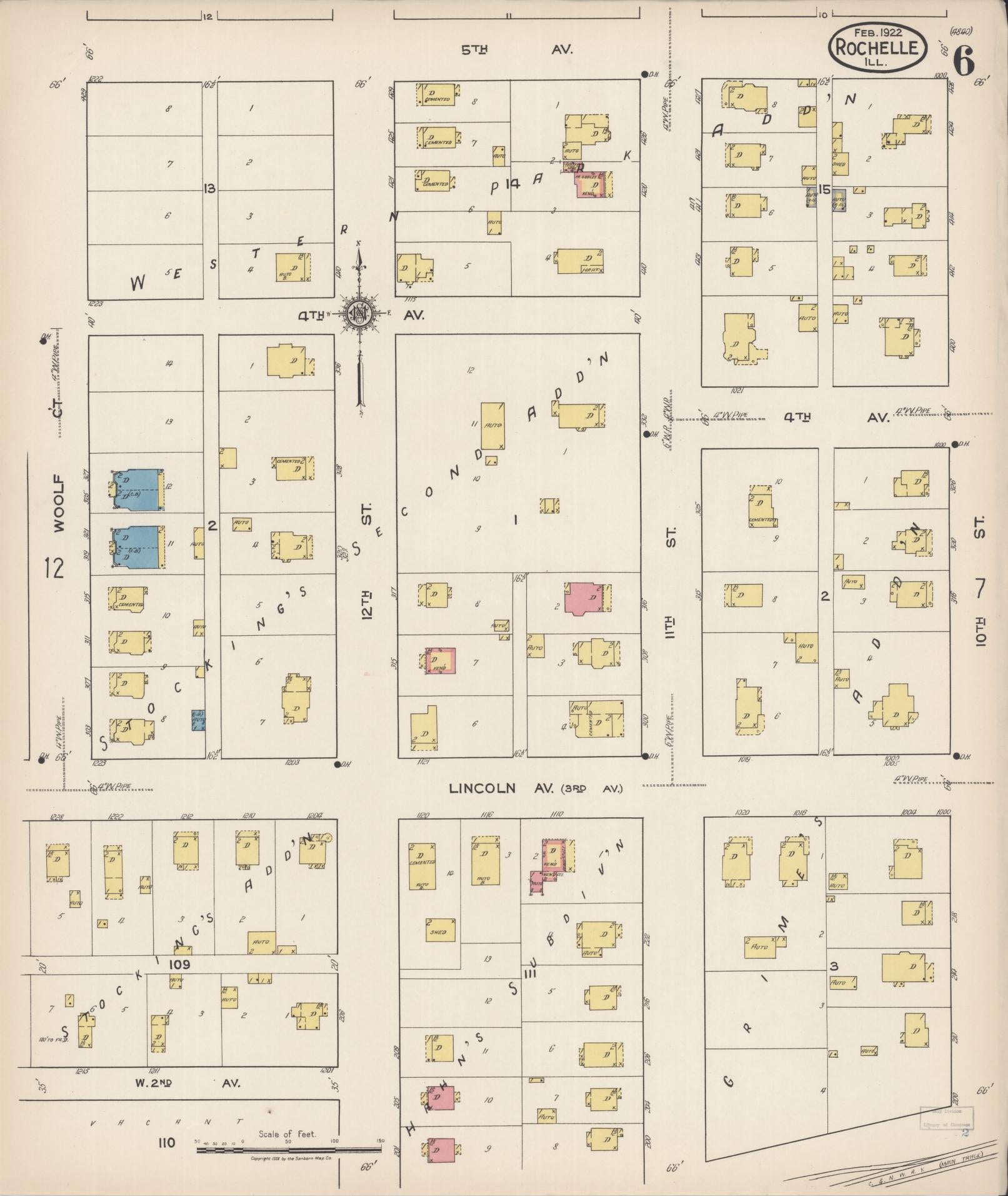 Sanborn Fire Insurance Map from Rochelle, Ogle County, Illinois (1922), Sheet #0006 - Historic Sanborn Fire Insurance Map Print, vintage old map wall art, antique decor, genealogy gift, Illinois Illinois map