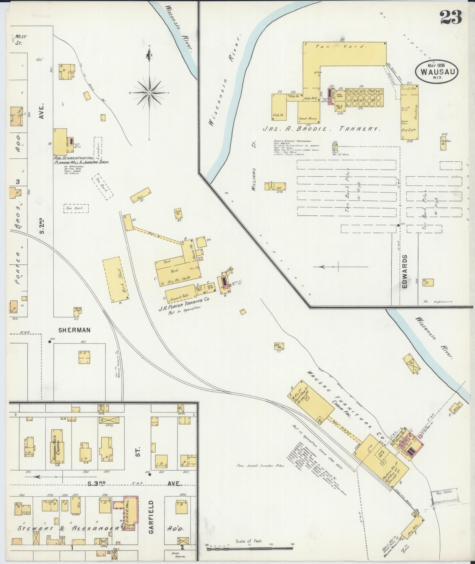 Sanborn Fire Insurance Map from Wausau, Marathon County, Wisconsin (1898), Sheet #0023 - Complete Map Set gallery image, historic Sanborn map, vintage wall art, Wisconsin Wisconsin