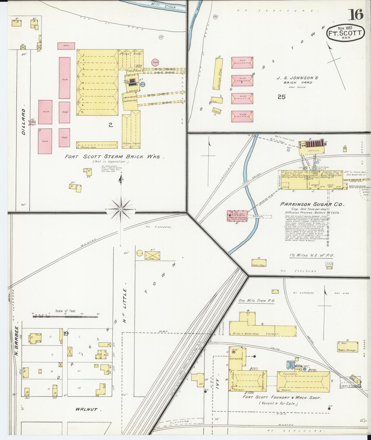 Sanborn Fire Insurance Map from Fort Scott, Bourbon County, Kansas (1893), Sheet #0016 - Historic Sanborn Fire Insurance Map Print, vintage old map wall art, antique decor, genealogy gift, Kansas Kansas map