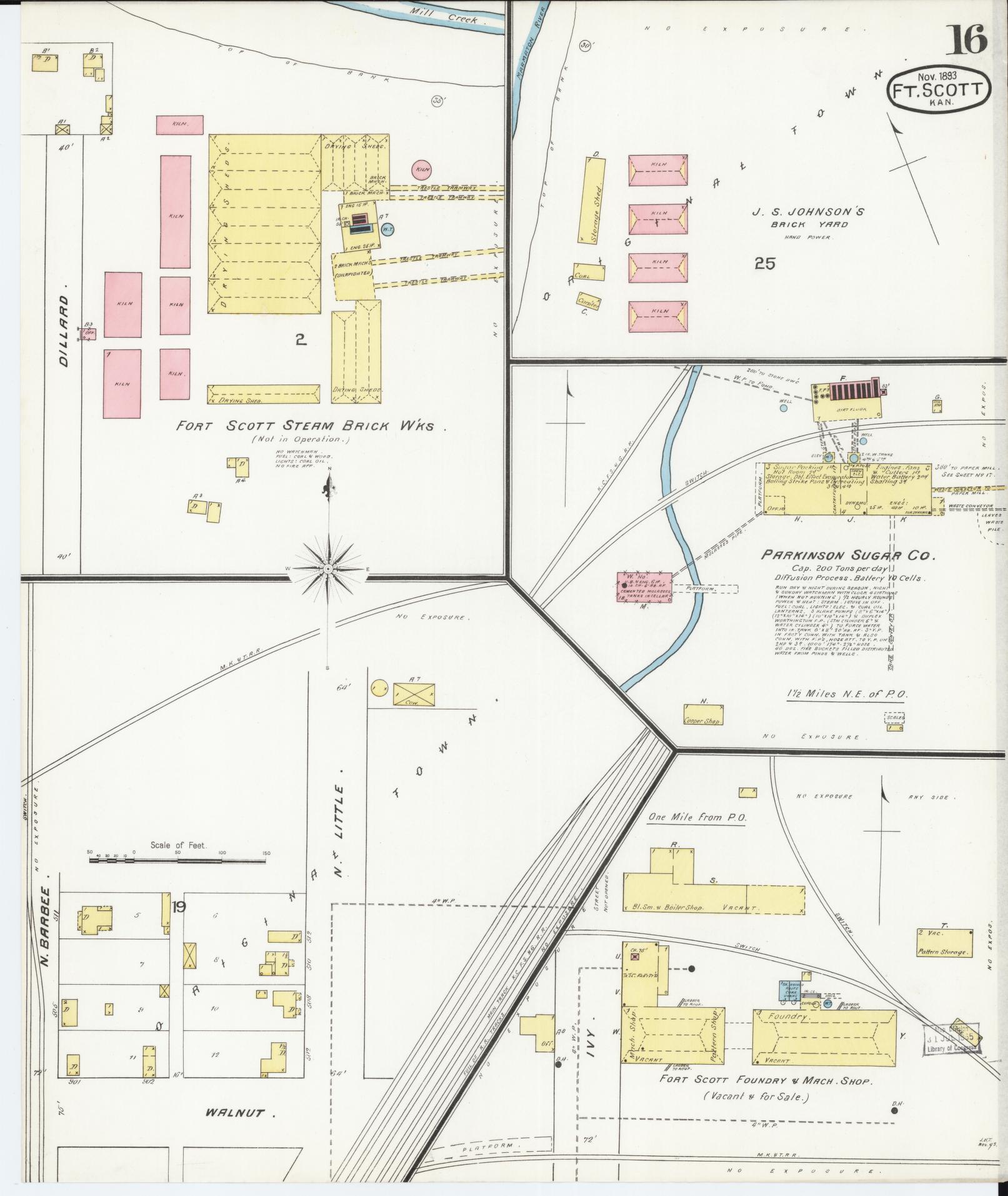 Sanborn Fire Insurance Map from Fort Scott, Bourbon County, Kansas (1893), Sheet #0016 - Historic Sanborn Fire Insurance Map Print, vintage old map wall art, antique decor, genealogy gift, Kansas Kansas map