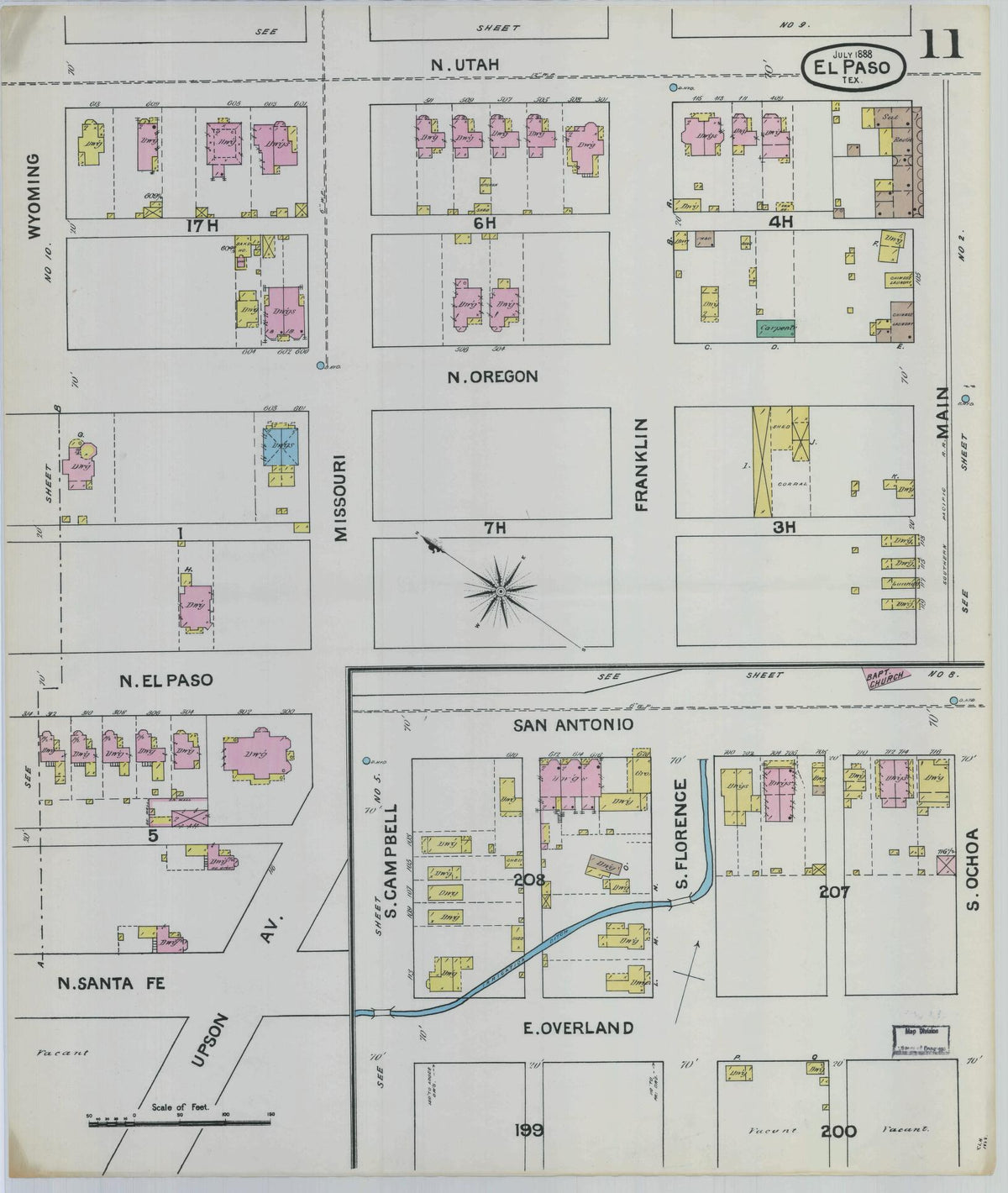 Sanborn Fire Insurance Map from El Paso, El Paso County, Texas (1888), Sheet #0011 - Complete Map Set gallery image, historic Sanborn map, vintage wall art, Texas Texas