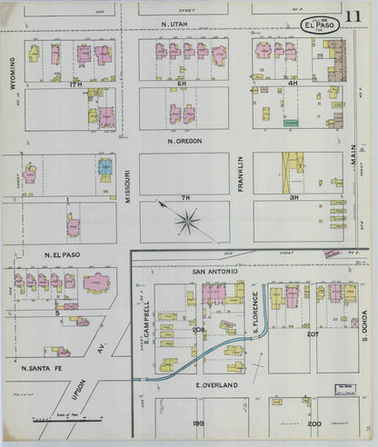 Sanborn Fire Insurance Map from El Paso, El Paso County, Texas (1888), Sheet #0011 - Complete Map Set gallery image, historic Sanborn map, vintage wall art, Texas Texas