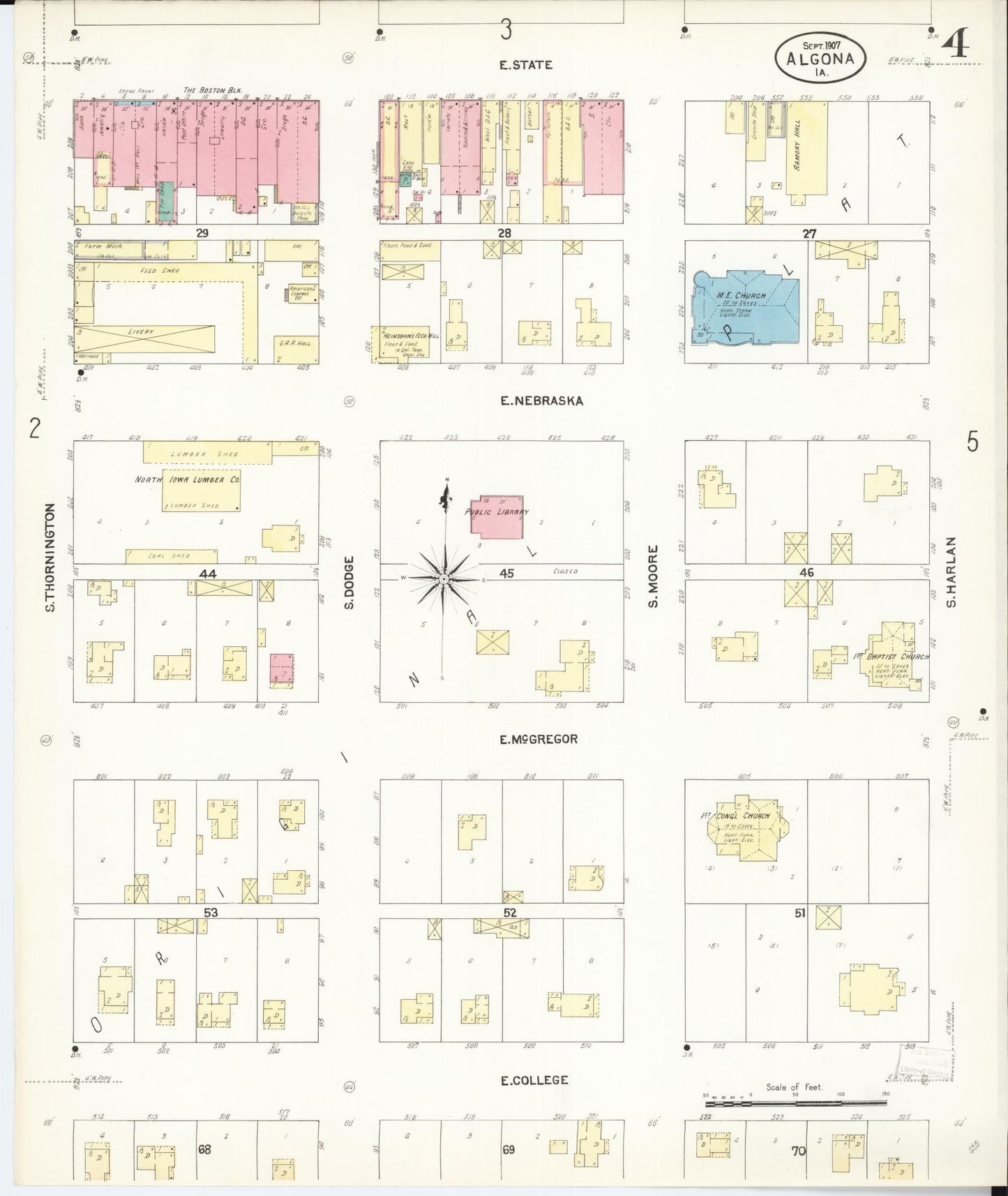 Sanborn Fire Insurance Map from Algona, Kossuth County, Iowa (1907), Sheet #0004 - Historic Sanborn Fire Insurance Map Print