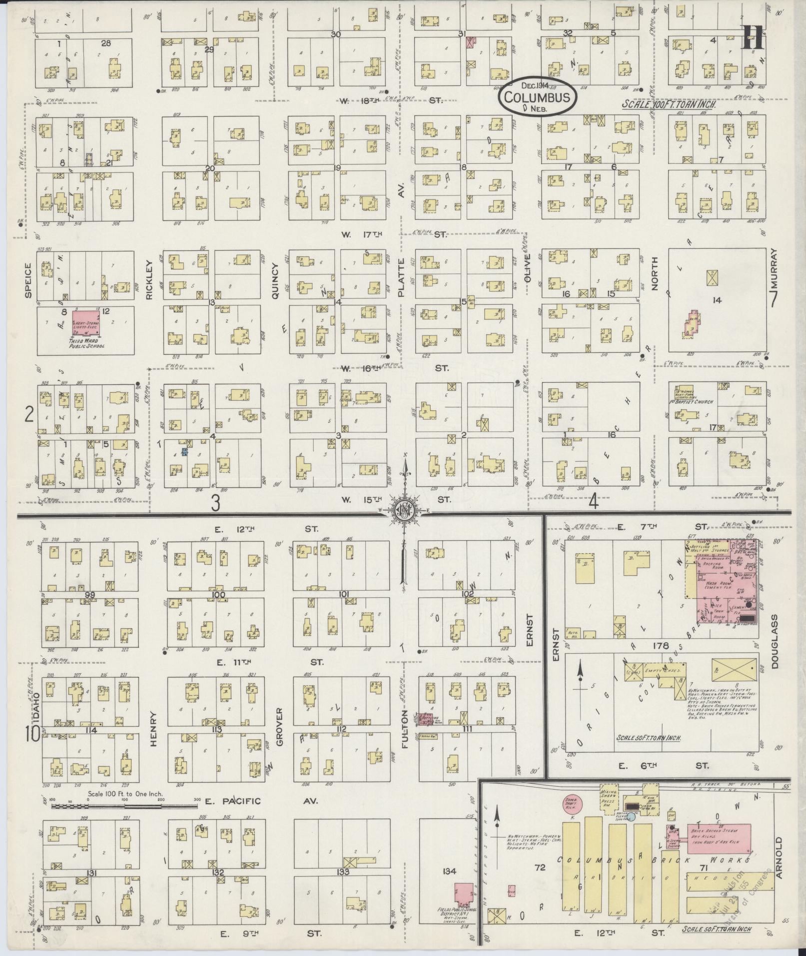 Sanborn Fire Insurance Map from Columbus, Platte County, Nebraska (1914), Sheet #0011 - Historic Sanborn Fire Insurance Map Print, vintage old map wall art, antique decor, genealogy gift, Nebraska Nebraska map