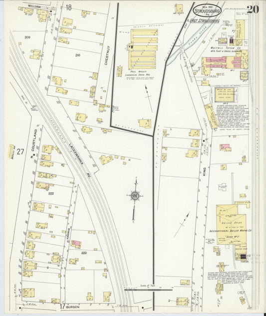 Sanborn Fire Insurance Map from Stroudsburg, Monroe County, Pennsylvania (1912), Sheet #0020 - Historic Sanborn Fire Insurance Map Print, vintage old map wall art, antique decor, genealogy gift, Pennsylvania Pennsylvania map