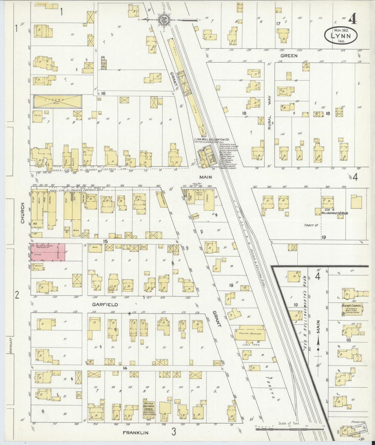 Sanborn Fire Insurance Map from Lynn, Randolph County, Indiana (1912), Sheet #0004 - Historic Sanborn Fire Insurance Map Print, vintage old map wall art, antique decor, genealogy gift, Indiana Indiana map