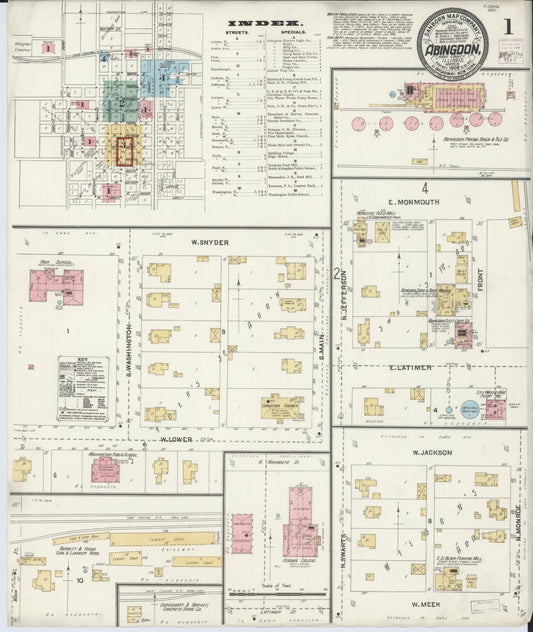 Sanborn Fire Insurance Map from Abingdon, Knox County, Illinois (1906), Sheet #0001 - Historic Sanborn Fire Insurance Map Print, vintage old map wall art, antique decor, genealogy gift, Illinois Illinois map
