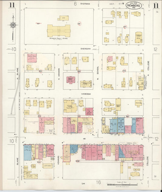 Sanborn Fire Insurance Map from Newberg, Yamhill County, Oregon (1934), Sheet #0011 - Historic Sanborn Fire Insurance Map Print, vintage old map wall art, antique decor, genealogy gift, Oregon Oregon map