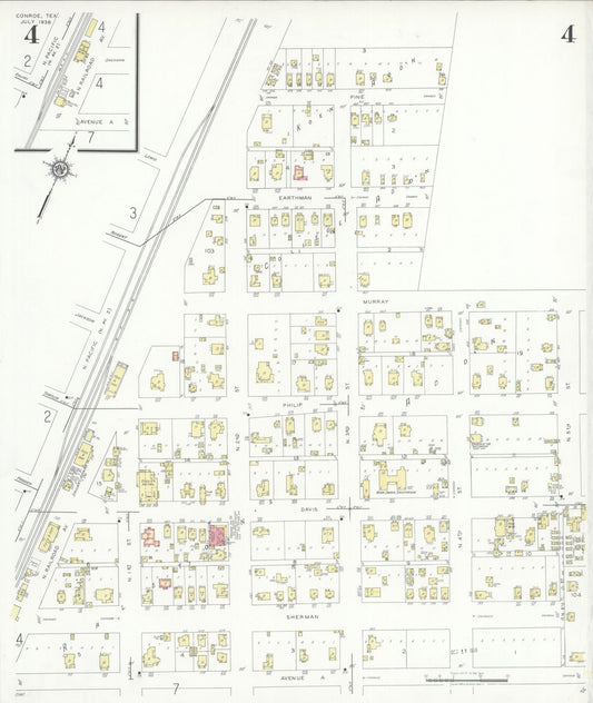 Sanborn Fire Insurance Map from Conroe, Montgomery County, Texas (1938), Sheet #0004 - Historic Sanborn Fire Insurance Map Print, vintage old map wall art, antique decor, genealogy gift, Texas Texas map