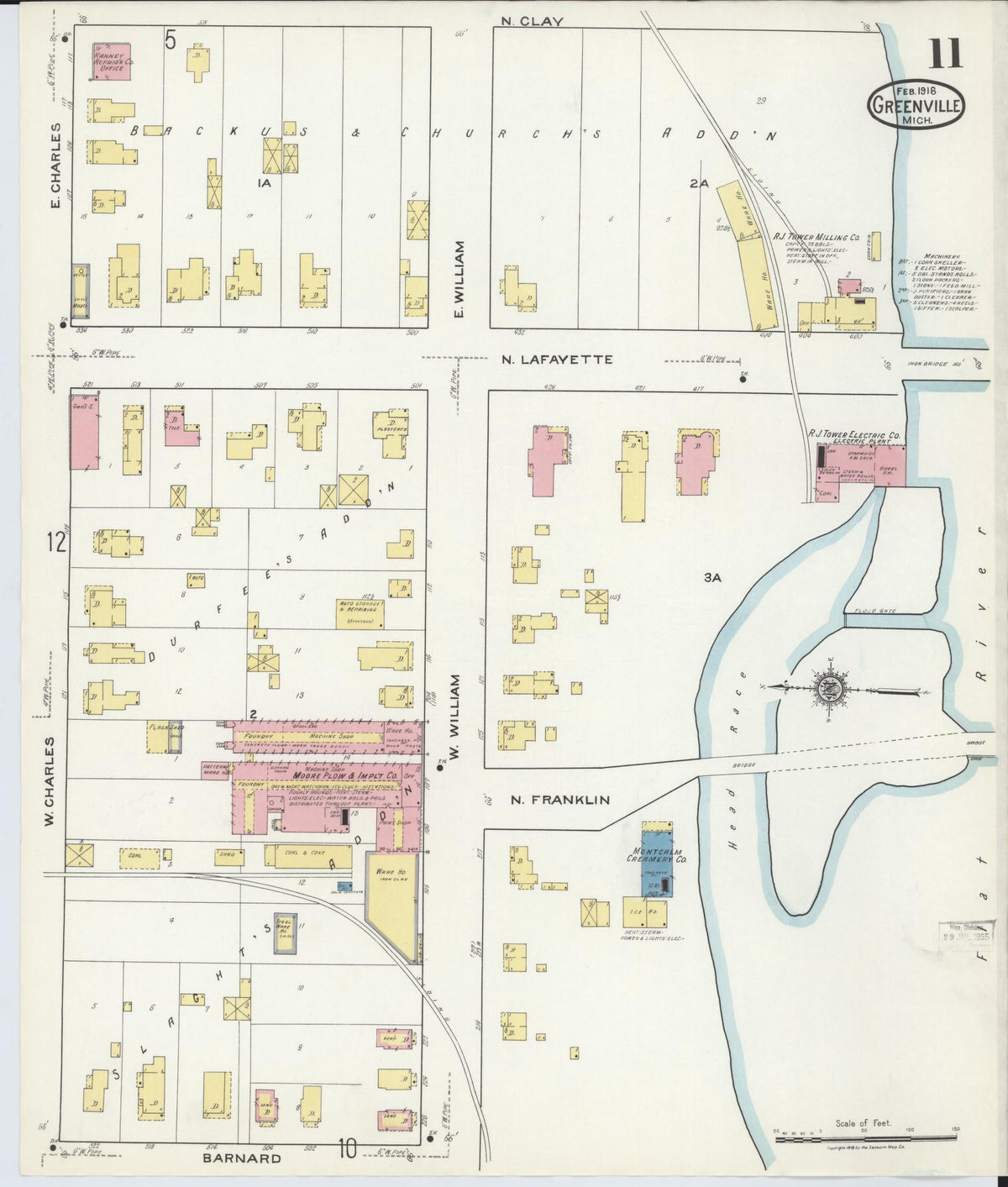 Sanborn Fire Insurance Map from Greenville, Montcalm County, Michigan (1918), Sheet #0011 - Historic Sanborn Fire Insurance Map Print, vintage old map wall art, antique decor, genealogy gift, Michigan Michigan map