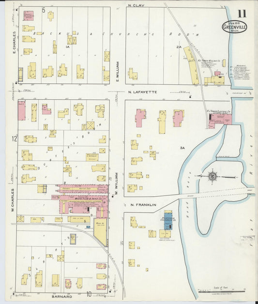 Sanborn Fire Insurance Map from Greenville, Montcalm County, Michigan (1918), Sheet #0011 - Historic Sanborn Fire Insurance Map Print, vintage old map wall art, antique decor, genealogy gift, Michigan Michigan map