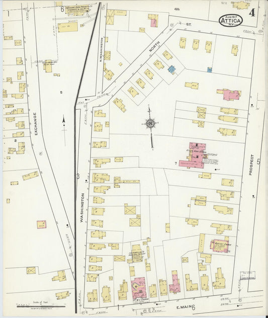 Sanborn Fire Insurance Map from Attica, Wyoming County, New York (1917), Sheet #0004 - Historic Sanborn Fire Insurance Map Print, vintage old map wall art, antique decor, genealogy gift, Attica Wyoming map