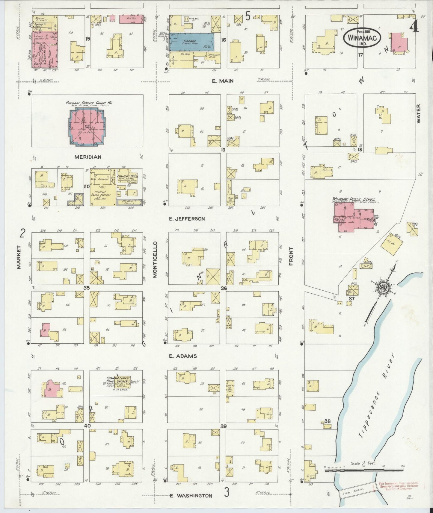Sanborn Fire Insurance Map from Winamac, Pulaski County, Indiana (1911), Sheet #0004 - Historic Sanborn Fire Insurance Map Print, vintage old map wall art, antique decor, genealogy gift, Indiana Indiana map