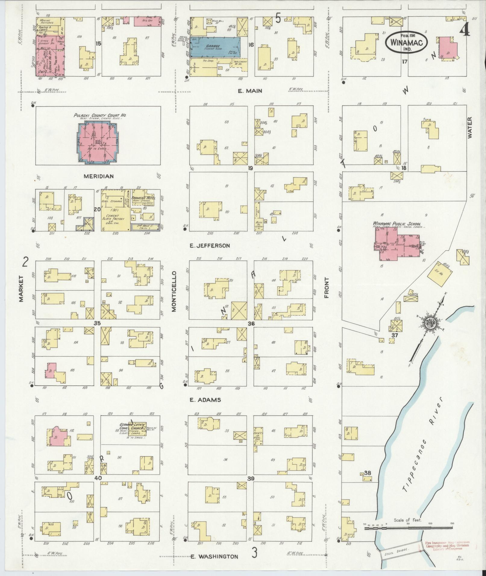 Sanborn Fire Insurance Map from Winamac, Pulaski County, Indiana (1911), Sheet #0004 - Historic Sanborn Fire Insurance Map Print, vintage old map wall art, antique decor, genealogy gift, Indiana Indiana map