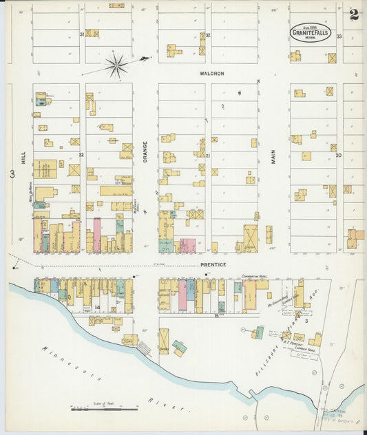 Sanborn Fire Insurance Map from Granite Falls, Yellow Medicine And Chippewa Counties, Minnesota (1899), Sheet #0002 - Historic Sanborn Fire Insurance Map Print, vintage old map wall art, antique decor, genealogy gift, Minnesota Minnesota map