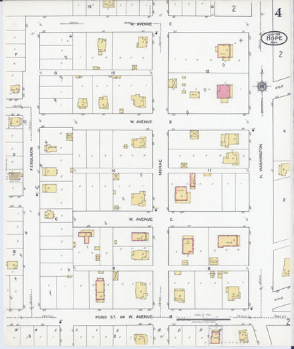 Sanborn Fire Insurance Map from Hope, Hempstead County, Arkansas (1919), Sheet #0004 - Complete Map Set gallery image, historic Sanborn map, vintage wall art, Arkansas Arkansas