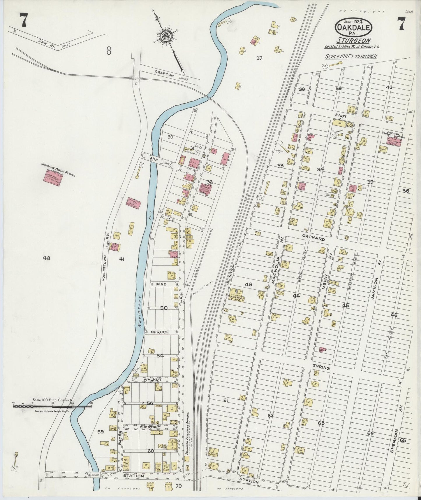 Sanborn Fire Insurance Map from Oakdale, Allegheny County, Pennsylvania (1924), Sheet #0007 - Complete Map Set gallery image, historic Sanborn map, vintage wall art, Pennsylvania Pennsylvania