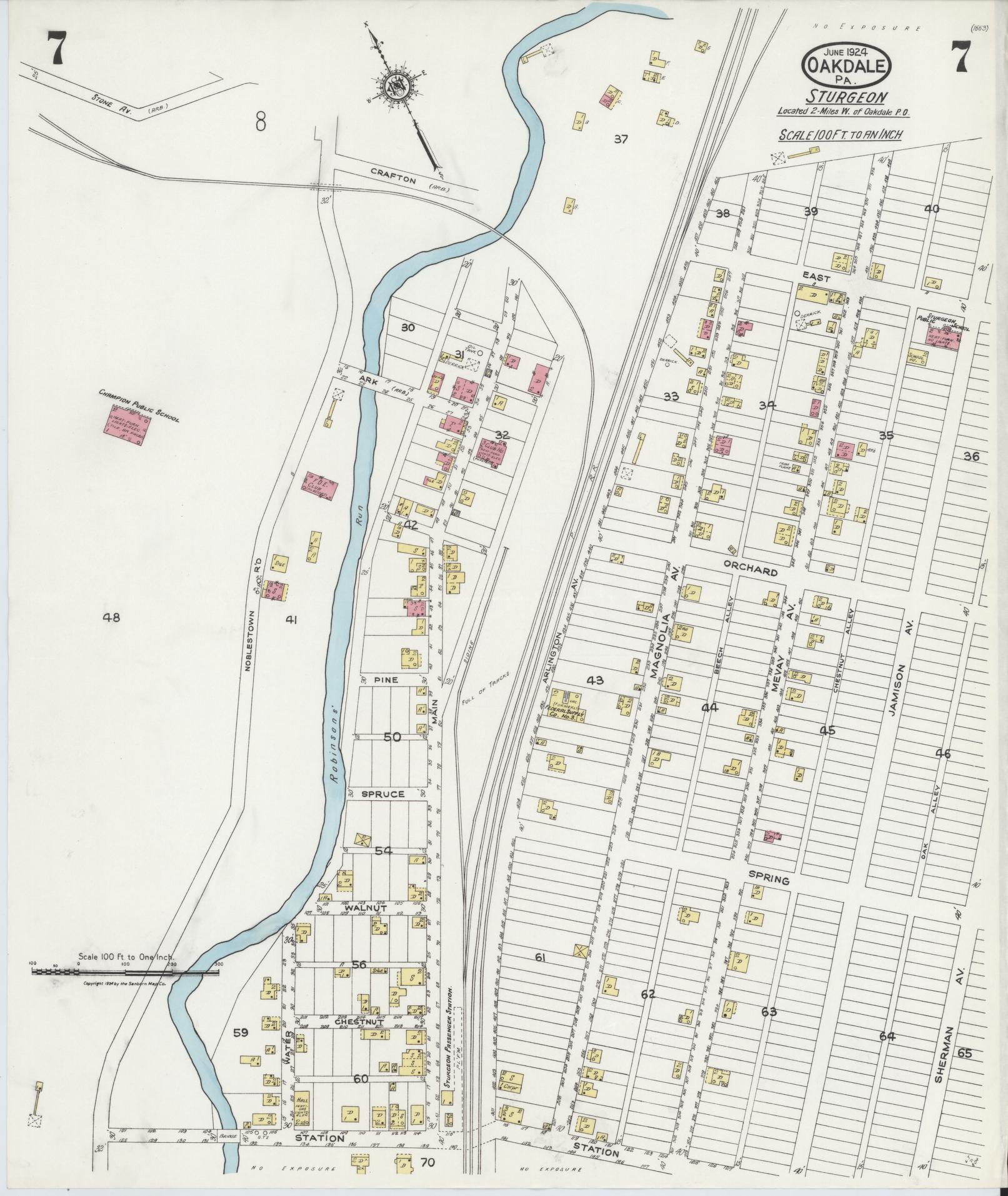 Sanborn Fire Insurance Map from Oakdale, Allegheny County, Pennsylvania (1924), Sheet #0007 - Complete Map Set gallery image, historic Sanborn map, vintage wall art, Pennsylvania Pennsylvania