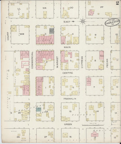 Sanborn Fire Insurance Map from Charleston, Mississippi County, Missouri (1886), Sheet #0002 - Complete Map Set gallery image, historic Sanborn map, vintage wall art, Charleston Mississippi