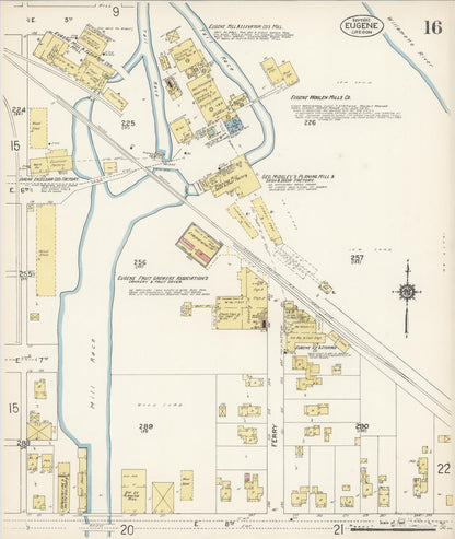 Sanborn Fire Insurance Map from Eugene, Lane County, Oregon (1912), Sheet #0016 - Complete Map Set gallery image, historic Sanborn map, vintage wall art, Oregon Oregon