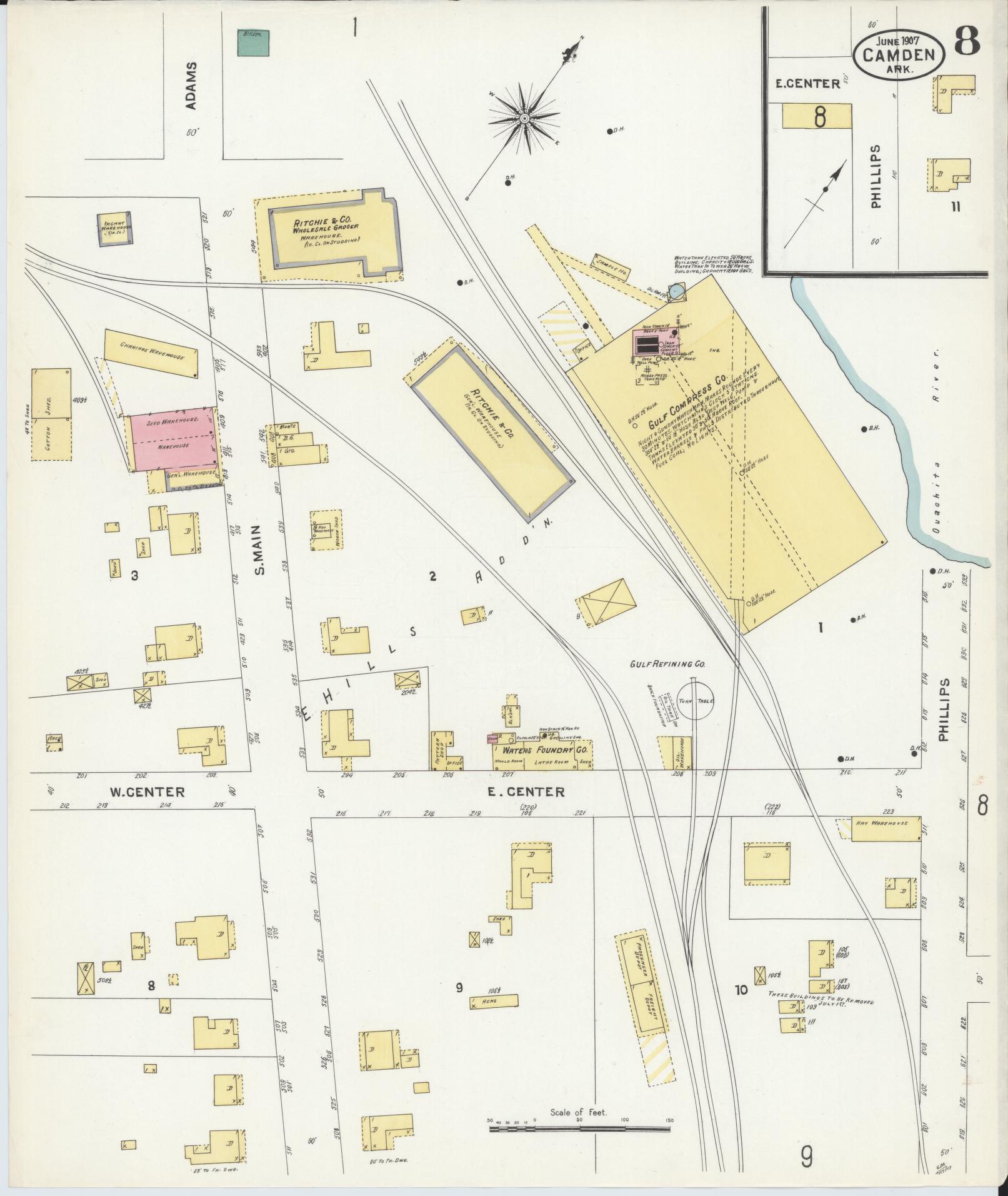 Sanborn Fire Insurance Map from Camden, Ouachita County, Arkansas (1907), Sheet #0008 - Historic Sanborn Fire Insurance Map Print, vintage old map wall art, antique decor, genealogy gift, Arkansas Arkansas map
