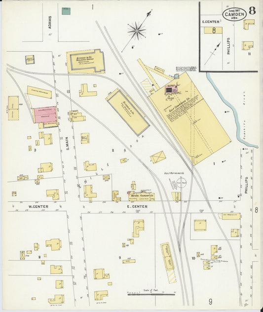 Sanborn Fire Insurance Map from Camden, Ouachita County, Arkansas (1907), Sheet #0008 - Historic Sanborn Fire Insurance Map Print, vintage old map wall art, antique decor, genealogy gift, Arkansas Arkansas map