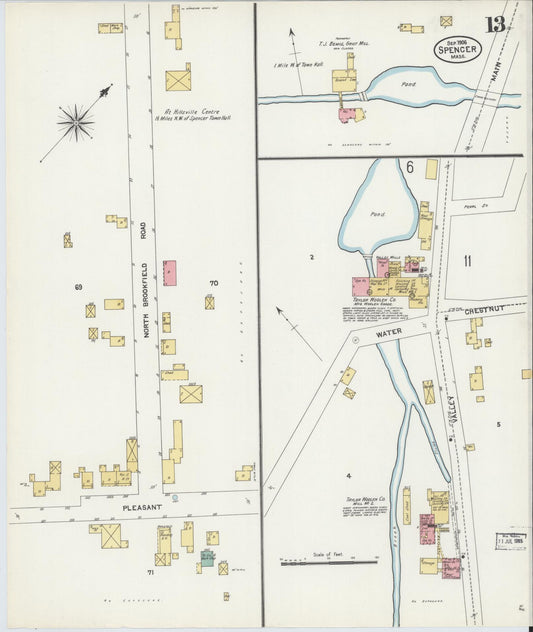 Sanborn Fire Insurance Map from Spencer, Worcester County, Massachusetts (1906), Sheet #0013 - Historic Sanborn Fire Insurance Map Print, vintage old map wall art, antique decor, genealogy gift, Massachusetts Massachusetts map