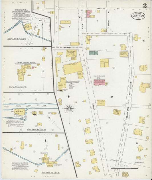 Sanborn Fire Insurance Map from Chatham, Pittsylvania County, Virginia (1902), Sheet #0002 - Historic Sanborn Fire Insurance Map Print, vintage old map wall art, antique decor, genealogy gift, Virginia Virginia map