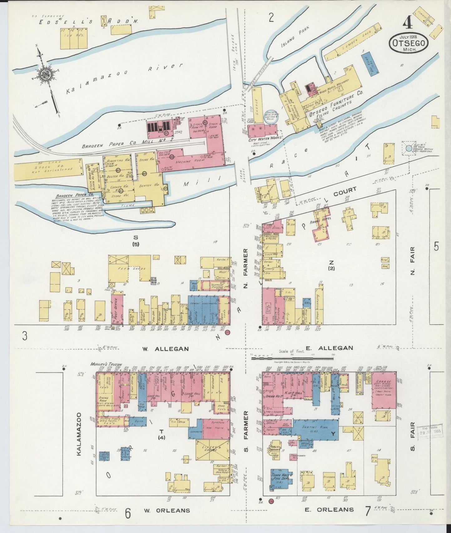 Sanborn Fire Insurance Map from Otsego, Allegan County, Michigan (1918), Sheet #0004 - Complete Map Set gallery image, historic Sanborn map, vintage wall art, Michigan Michigan