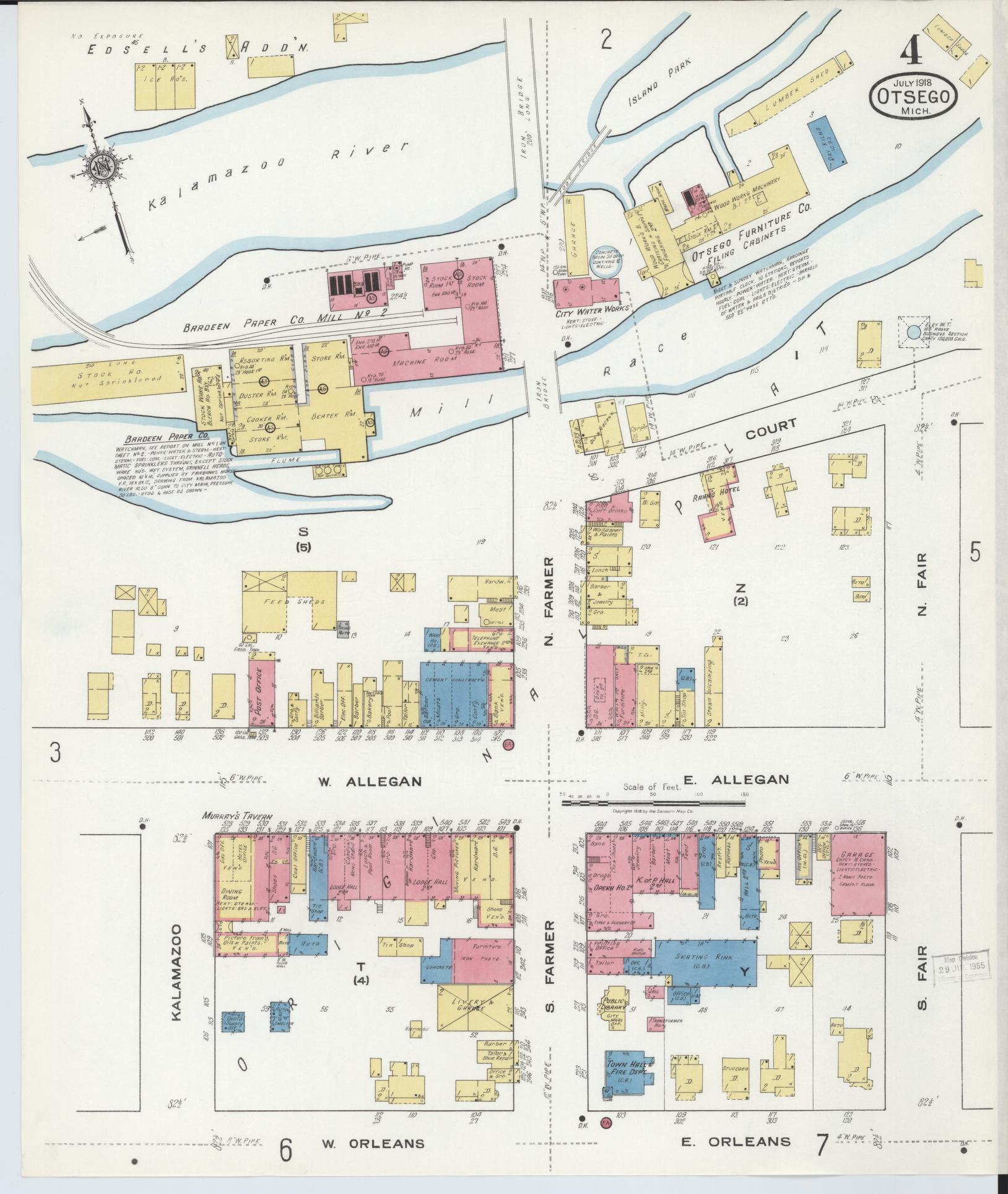 Sanborn Fire Insurance Map from Otsego, Allegan County, Michigan (1918), Sheet #0004 - Complete Map Set gallery image, historic Sanborn map, vintage wall art, Michigan Michigan
