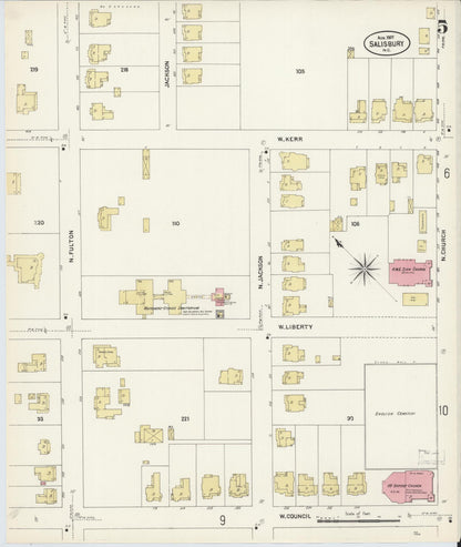 Sanborn Fire Insurance Map from Salisbury, Rowan County, North Carolina (1907), Sheet #0005 - Complete Map Set gallery image, historic Sanborn map, vintage wall art, North Carolina North Carolina