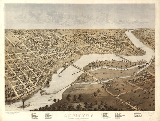 Appleton, Outagamie County, Wisconsin 1867. (1867) – Historic Bird’s-Eye View Panorama Print