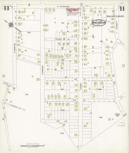 Sanborn Fire Insurance Map from Burlington, Alamance County, North Carolina (1924), Sheet #0011 - Complete Map Set gallery image, historic Sanborn map, vintage wall art, North Carolina North Carolina