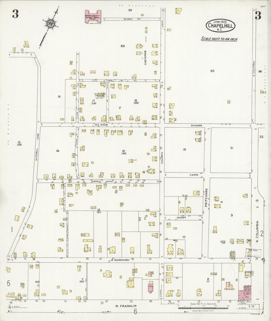 Sanborn Fire Insurance Map from Chapel Hill, Orange County, North Carolina (1925), Sheet #0003 - Historic Sanborn Fire Insurance Map Print, vintage old map wall art, antique decor, genealogy gift, North Carolina North Carolina map