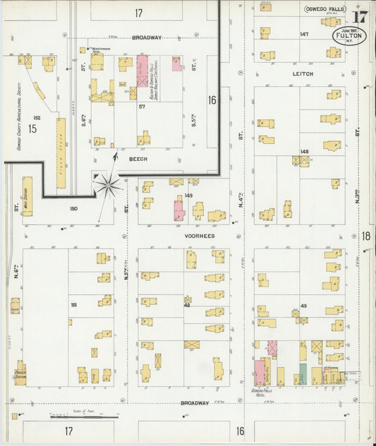 Sanborn Fire Insurance Map from Fulton, Oswego County, New York (1901), Sheet #0017 - Historic Sanborn Fire Insurance Map Print, vintage old map wall art, antique decor, genealogy gift, New York New York map