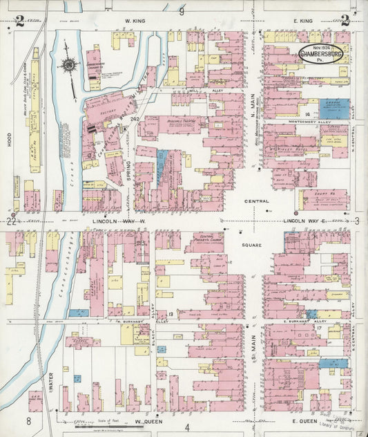 Sanborn Fire Insurance Map from Chambersburg, Franklin County, Pennsylvania (1924), Sheet #0002 - Historic Sanborn Fire Insurance Map Print, vintage old map wall art, antique decor, genealogy gift, Pennsylvania Pennsylvania map