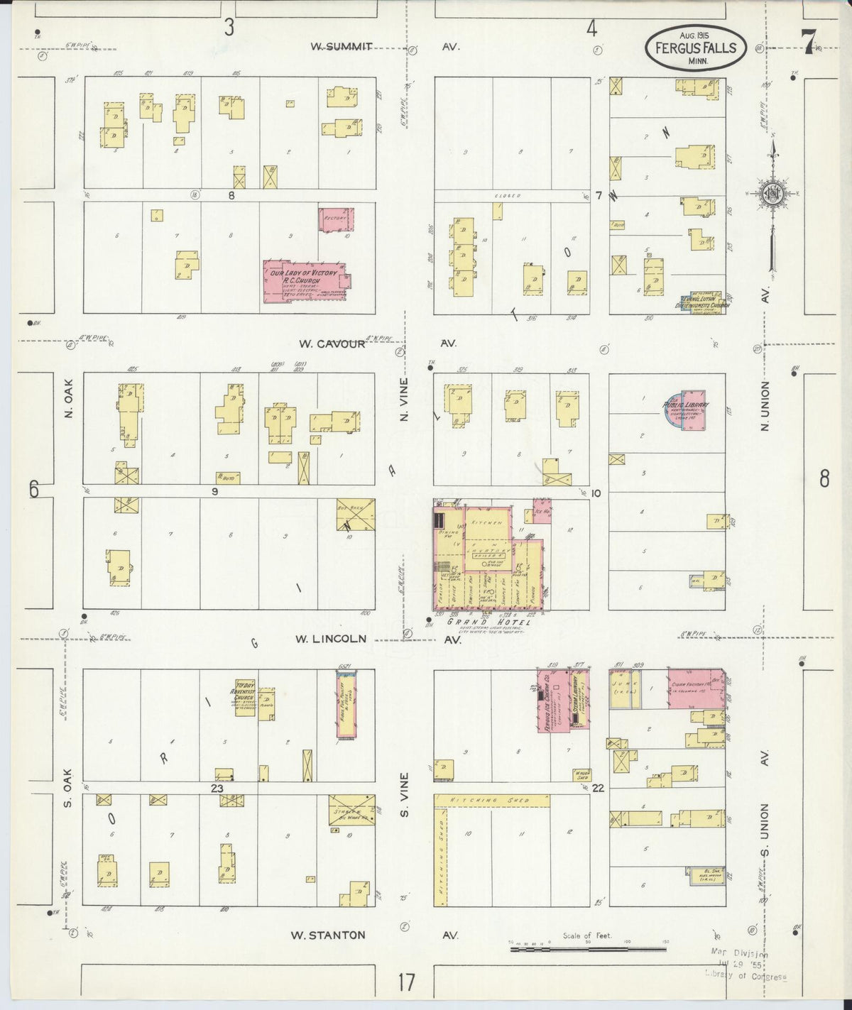 Sanborn Fire Insurance Map from Fergus Falls, Otter Tail County, Minnesota (1915), Sheet #0007 - Complete Map Set gallery image, historic Sanborn map, vintage wall art, Minnesota Minnesota